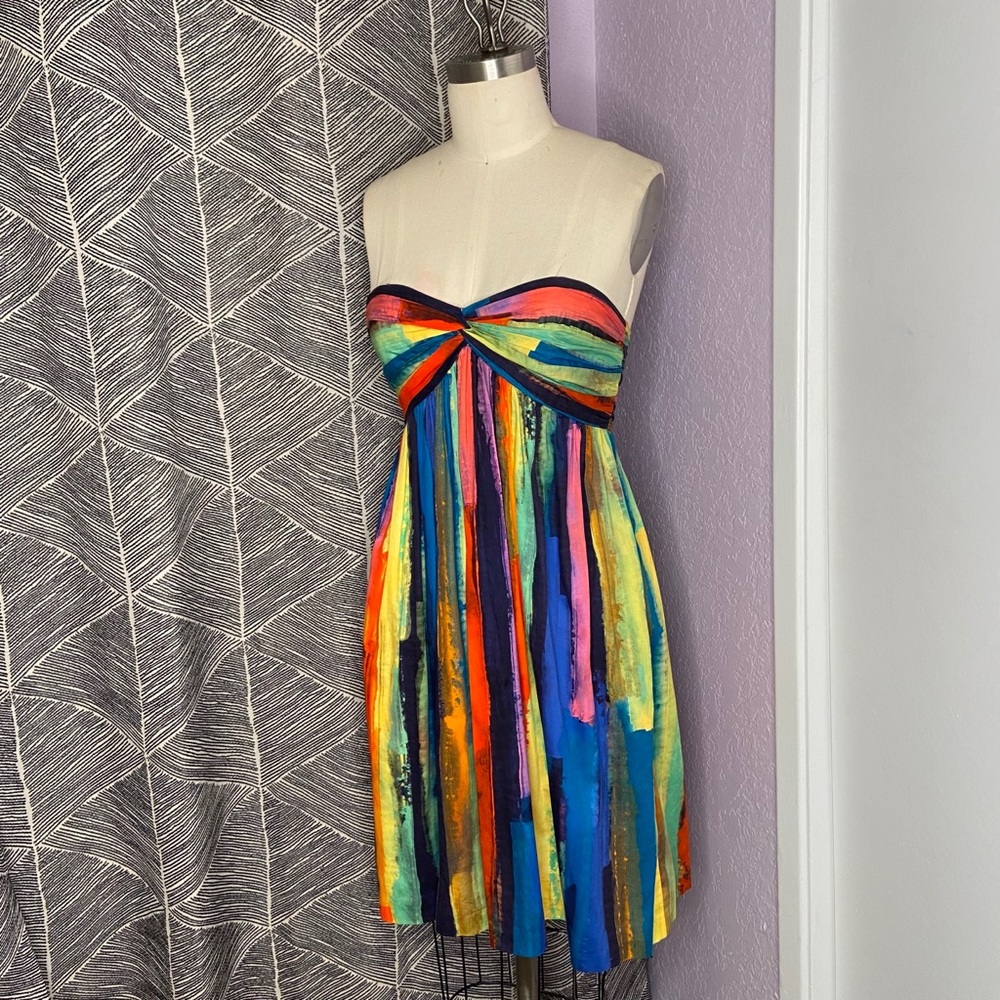 Milly strapless rainbow dress with pockets.